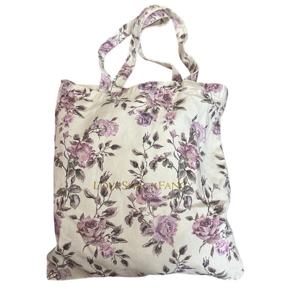 Loveshackfancy Floral Canvas Tote Bag Purple White - Picture 3 of 10